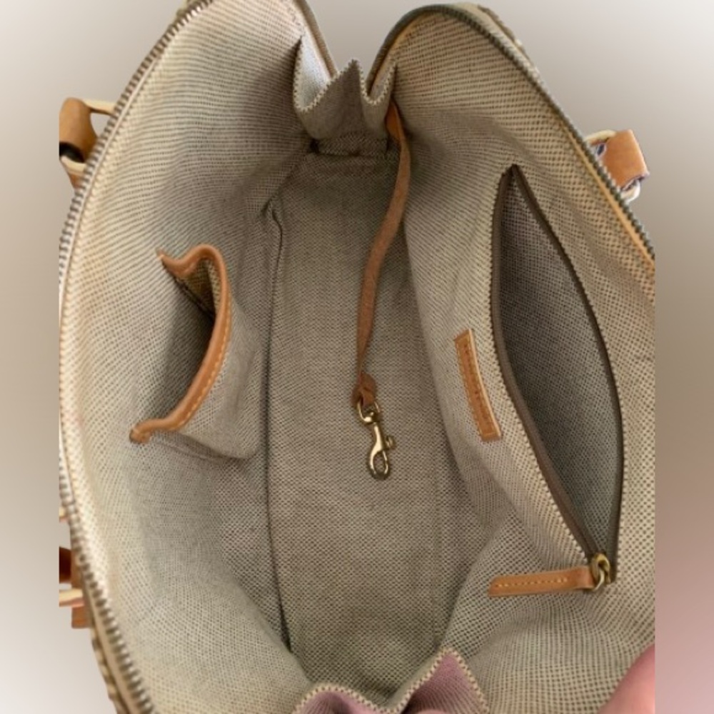 DOONEY & BOURKE Small Domed Pocket Satchel Bag Tan Logo Canvas Leather Trim - Picture 6 of 16
